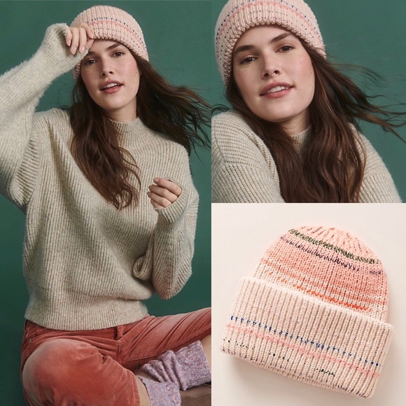 Anthropologie Accessories - Anthropologie Sherbet Striped Beanie Hat